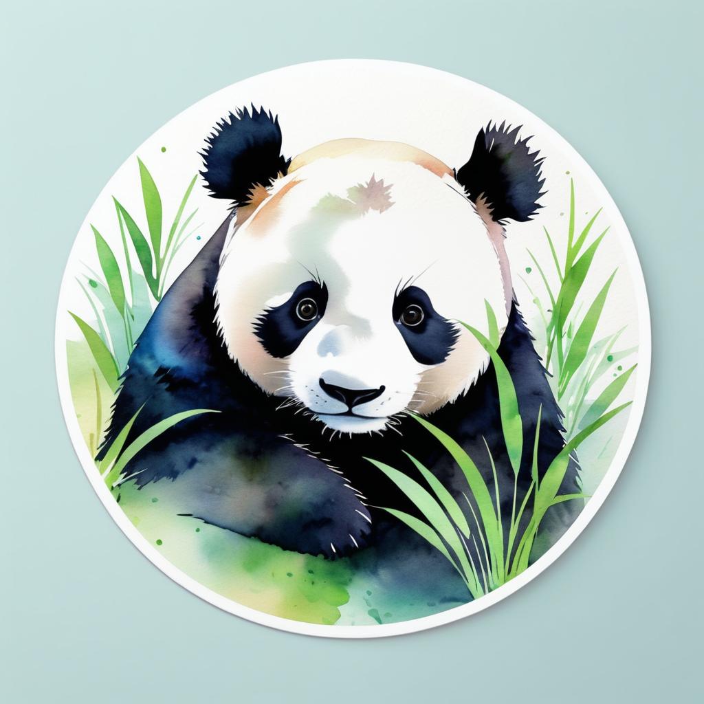 Gentle Panda Sticker in Watercolor Style