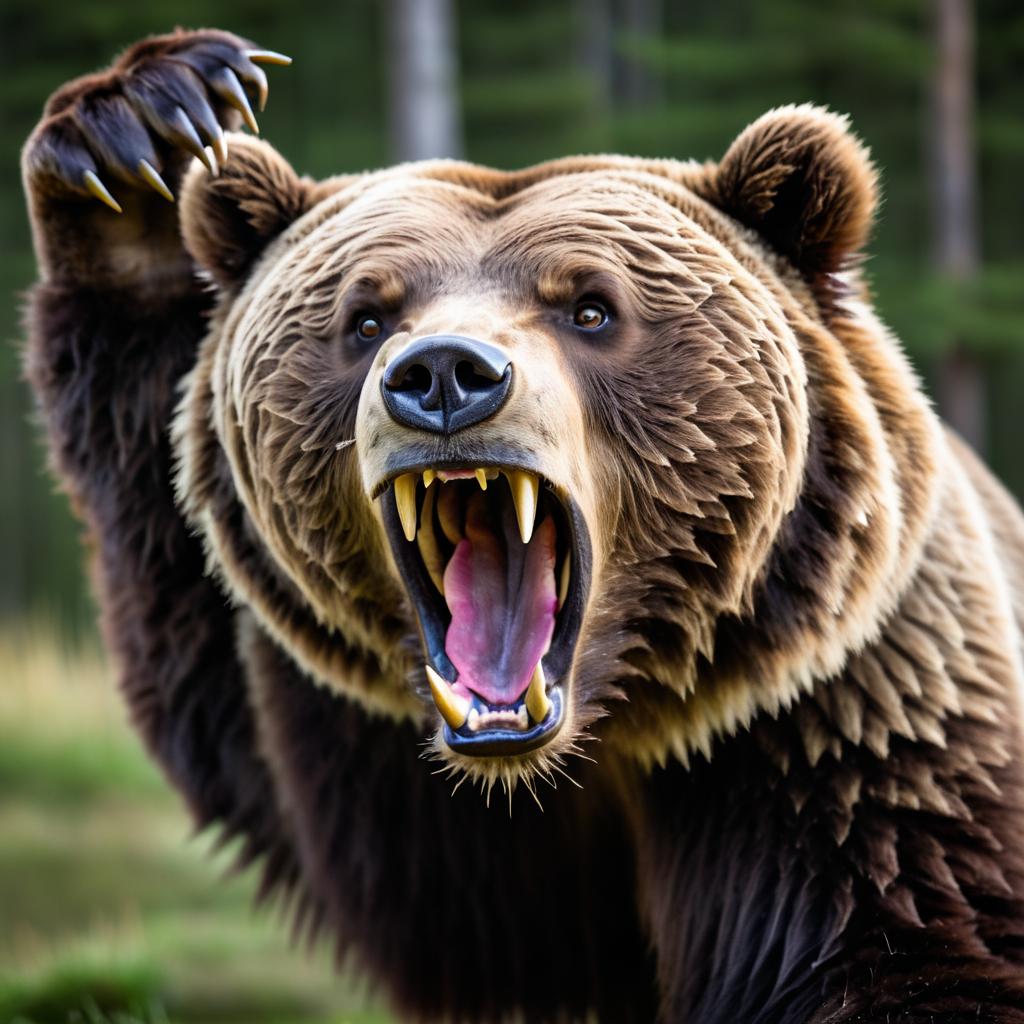 Fierce Grizzly Bear Showing Its Power