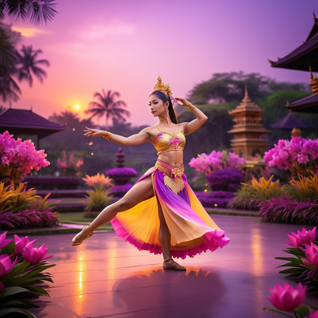 Vibrant Thai Dancer in Twilight Garden