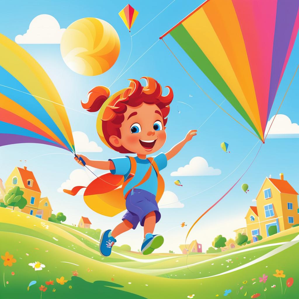 Whimsical Child Flying a Kite Illustration