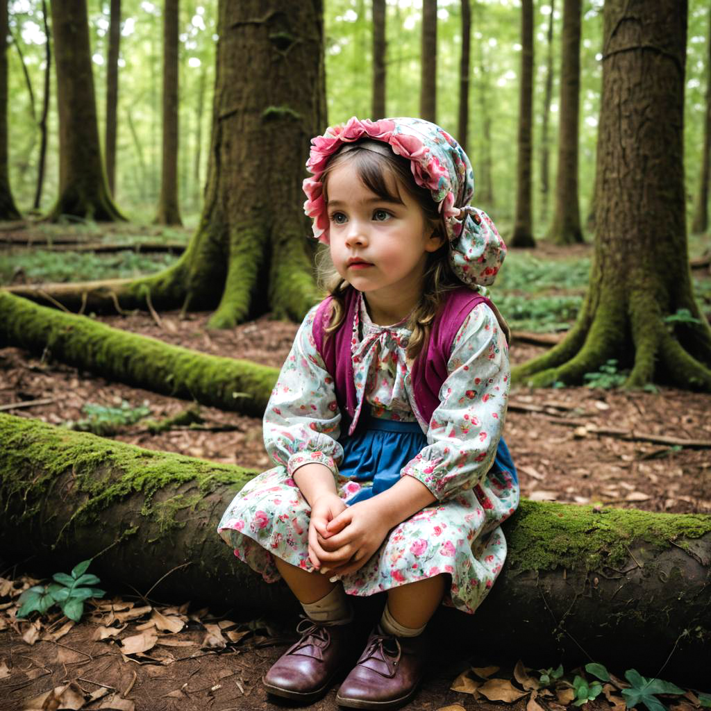 Curious Girl in Enchanted Forest Setting