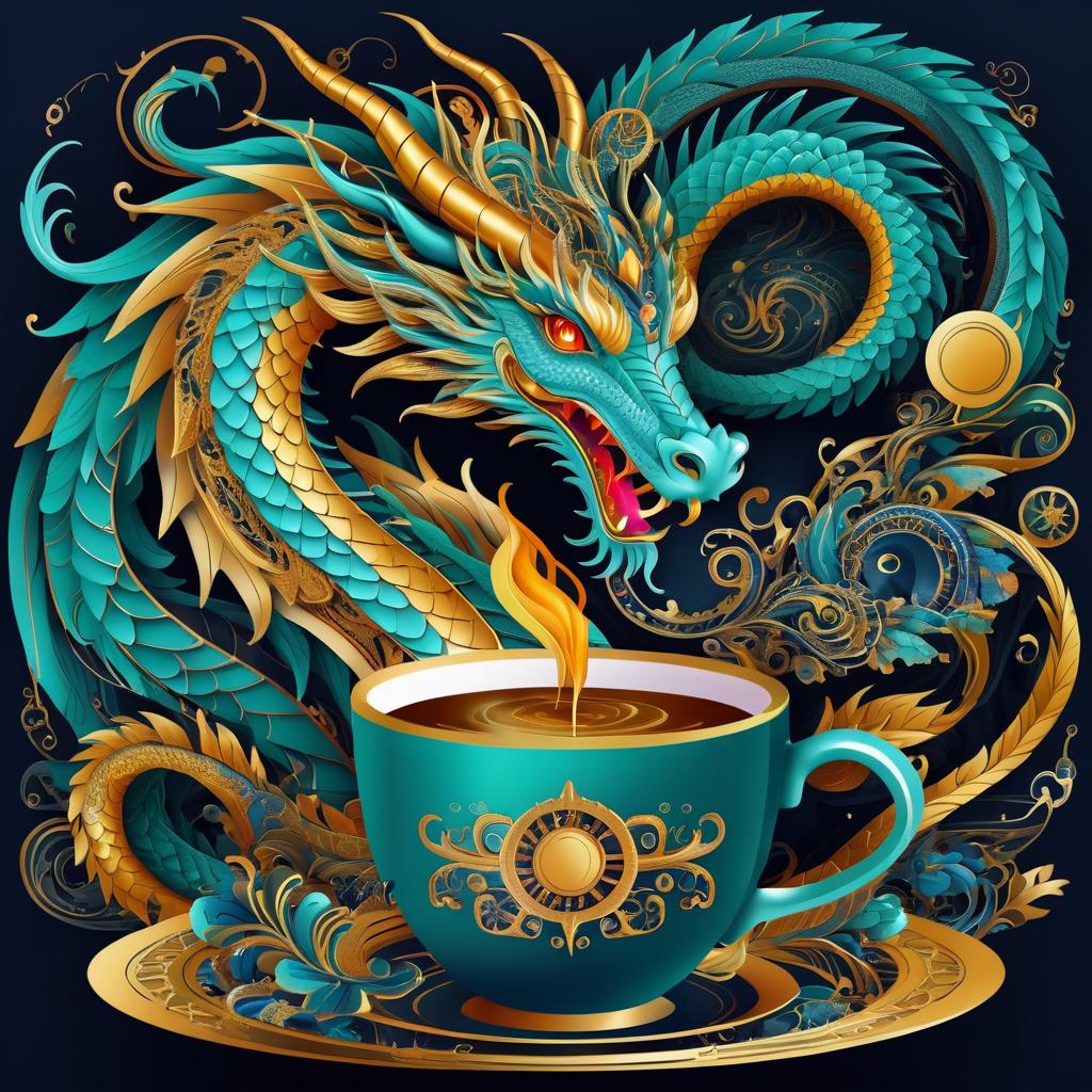 Surreal Dragon Enjoying a Coffee Moment