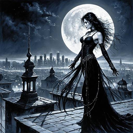 Enigmatic Shadow Dancer on Moonlit Rooftop