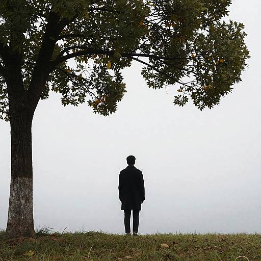 Solitary Figure in Foggy Nature