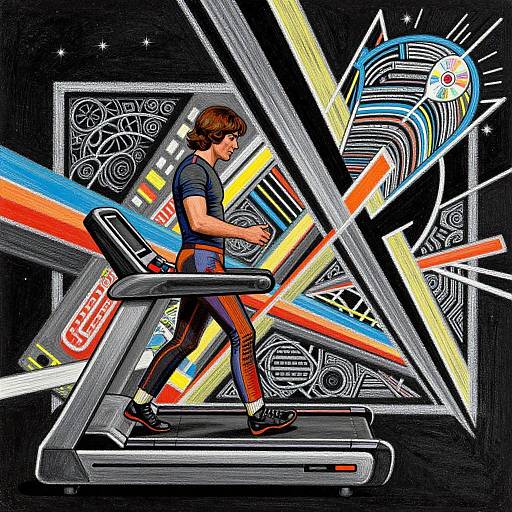 Futuristic Man Walking on Space Age Treadmill