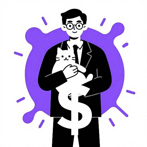 Minimalistic Man in Suit with Cat