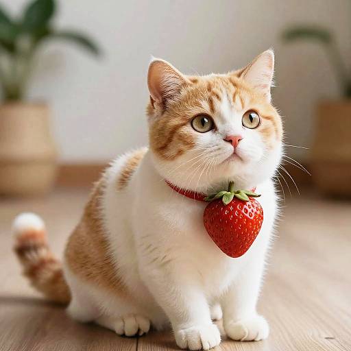 Realistic Kitten-Shaped Strawberry Close-Up
