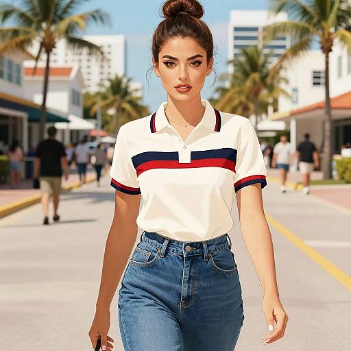 Confident Sporty Chic Woman at Miami Boardwalk