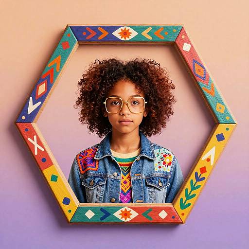 Stylized Teen Girl in Folk Frame