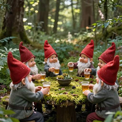 Whimsical Gnomes Gathering in Woodland