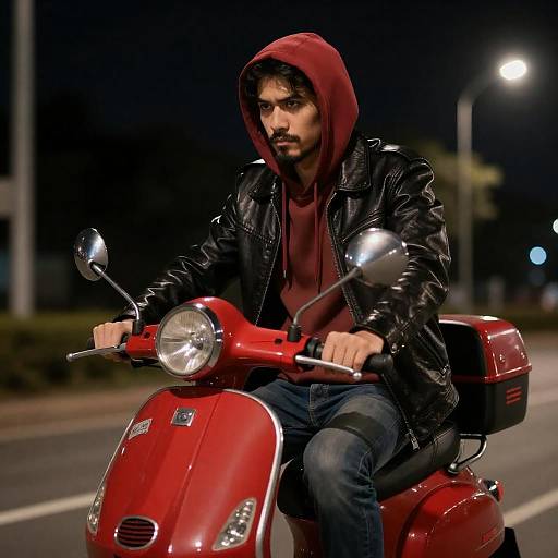 Night Rider: Man on Red Scooter