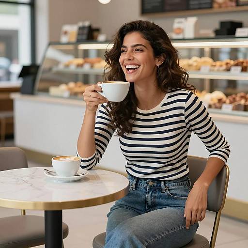 Joyful Café Scene with a Cappuccino