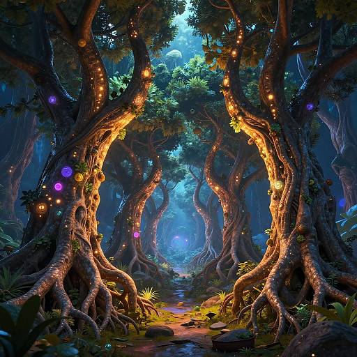 Glowing Tree Roots Alien Landscape