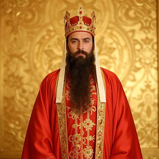 Regal Bearded King in Red Robe