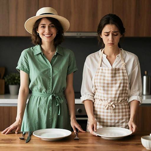 Contrasting Emotions in a Kitchen Scene