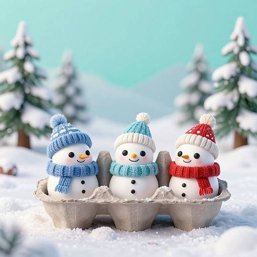 Whimsical Snowman Eggs in Winter Wonderland