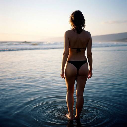 Woman Backwards in Water at Sunrise