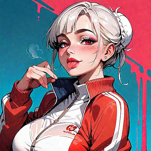 Anime Girl in Red Track Jacket