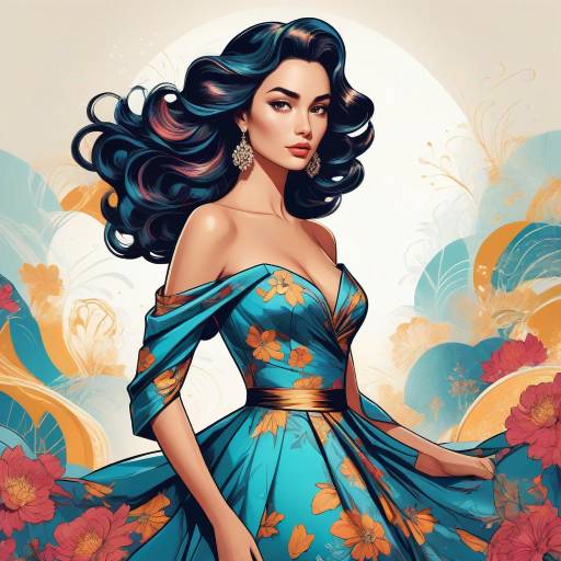 Elegant Mediterranean Woman in Floral Gown Elegant Mediterranean Woman in Floral Gown