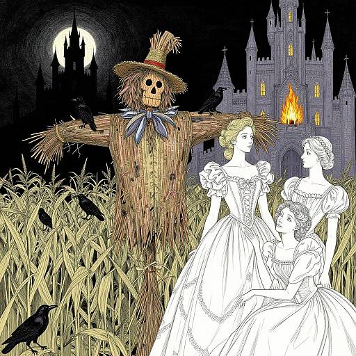 Detailed Scarecrow and Crows Scene