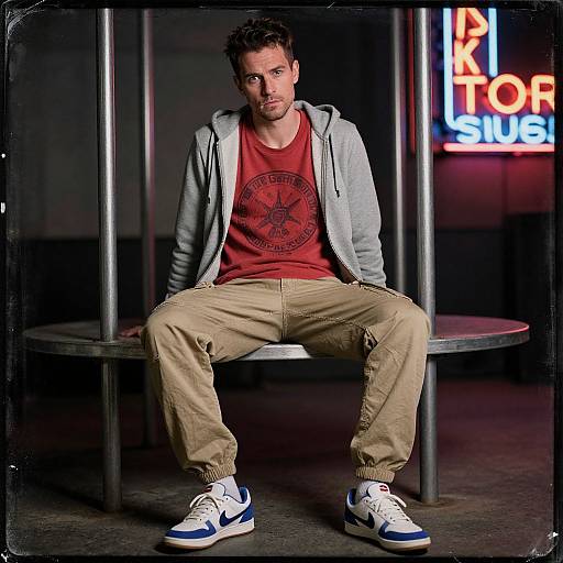 Vintage Style Man with Neon Backdrop