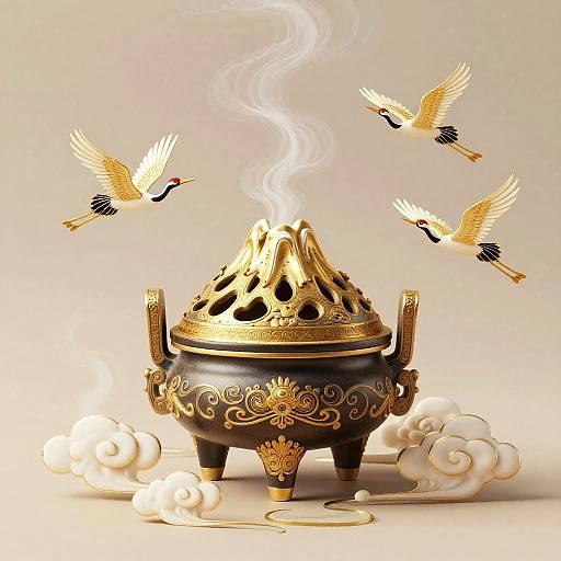 Elegant Boshan Censer with Golden Cranes