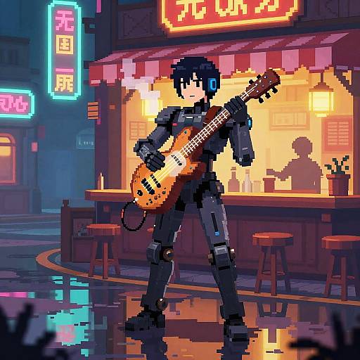 Pixel Anime Mechanized Bard Scene