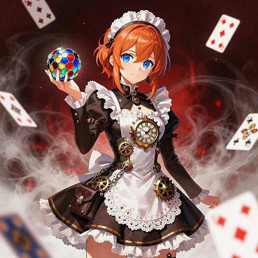 Anime Clockwork Maid with Stained Glass Orb