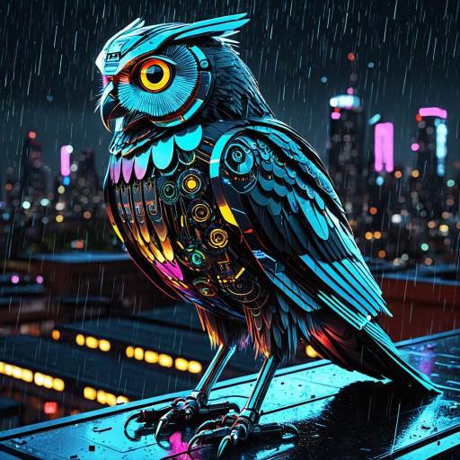 Futuristic Cyber Owl in Urban Nightscape