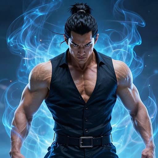 Muscular Man with Ethereal Blue Energy