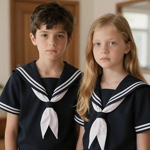 Serious Children in Sailor-Style Portrait