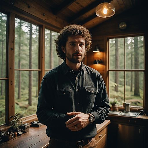 Charming Man in Forest Cabin