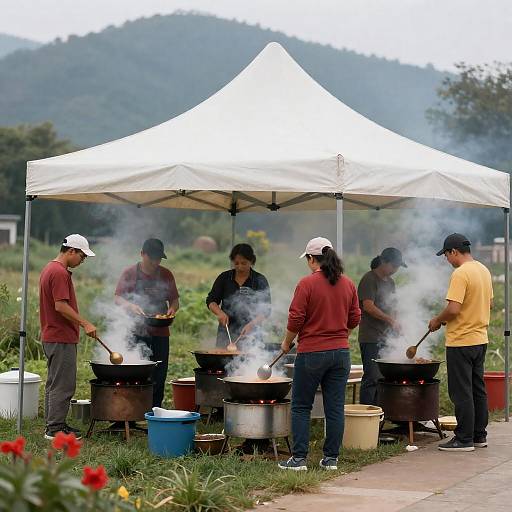Vibrant Outdoor Community Cooking Scene