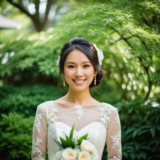 Smiling Asian Bride in Garden