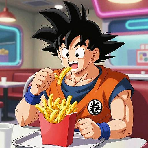 Goku Enjoys Futuristic Neon Fries