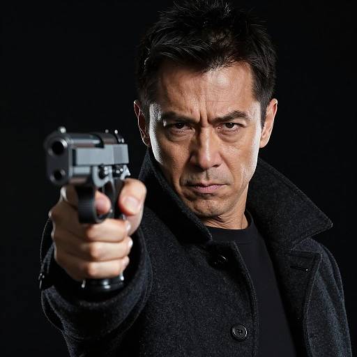 Intense Portrait of a Man with Pistol