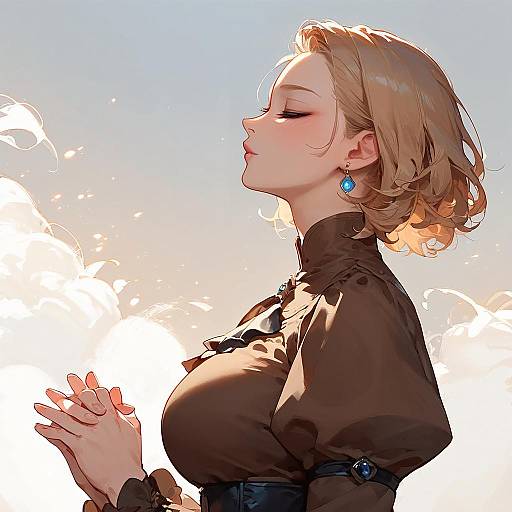 Sunset Prayer of Anime Girl in Corset