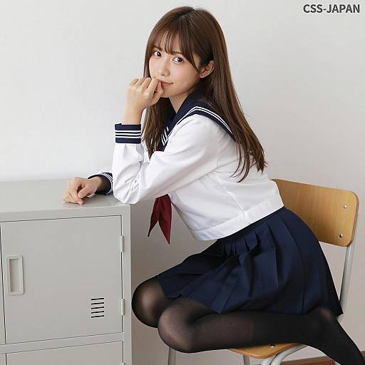 Young Woman in Japanese School Uniform Sitting on Chair
