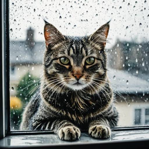 Tabby Cat on Rainy Windowsill