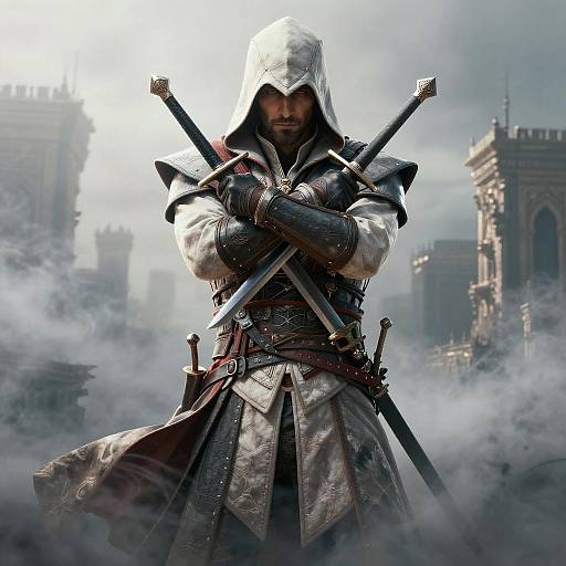 Brooding Hooded Assassin Cosplay Portrait