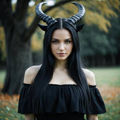 Mysterious Girl in Black Halloween Dress