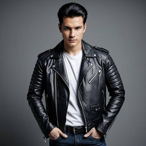 Confident Man in Black Leather Biker Jacket