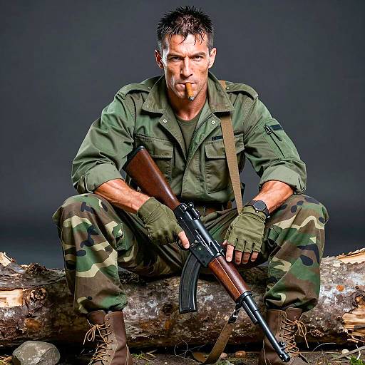 Muscular Man in Military Attire