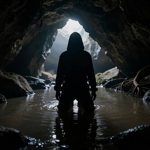 Eerie Shadow in Reflective Cave