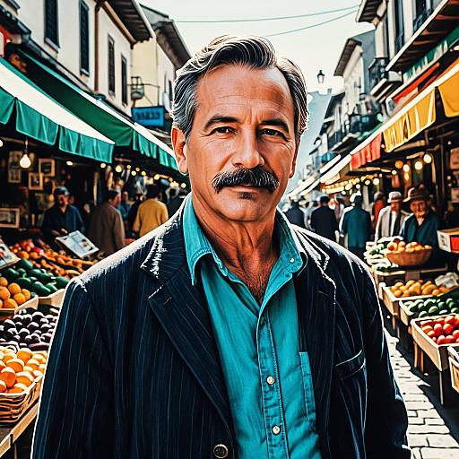 Middle-Aged Man in Vibrant Street Market