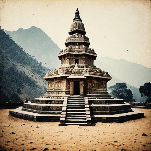 Ancient Indian Stupa with Mountain Backdrop