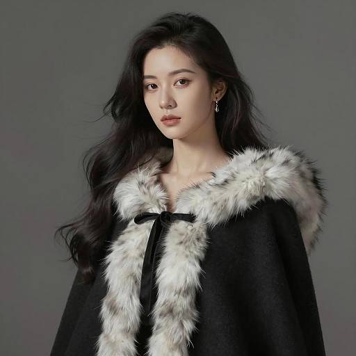 Elegant Woman in Fur-Lined Cloak