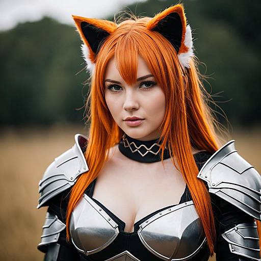 Woman in Sothis Cosplay with Armor and Cat Ears