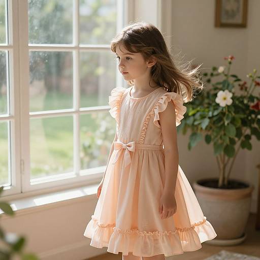 Young Girl in Sunlit Cozy Room