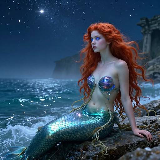 Ethereal Mermaid Beneath Starlit Sky